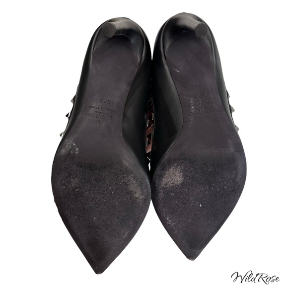 VALENTINO GARAVANI Black Noir Leather Pointy Toe Rockstud Heels SZ 37.5 - Picture 10 of 17